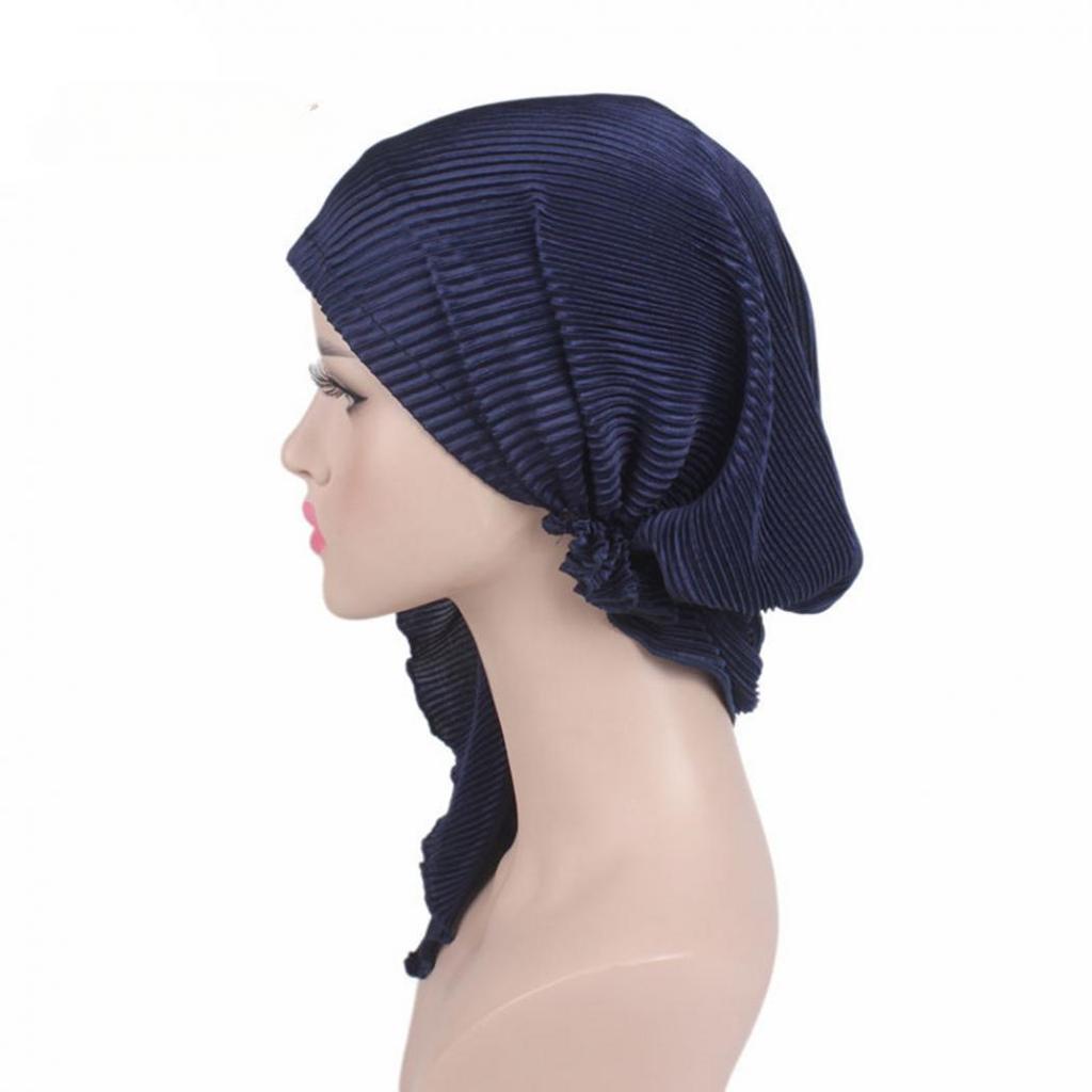Fashion Women Wrinkle Long Turban Head Wrap Chemo Hat Beanie Muslin Hijab Girls Hats