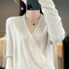 Autumn/Winter Women's Slim-Fit V-Neck Pure Wool Kimono Sweater Pullover