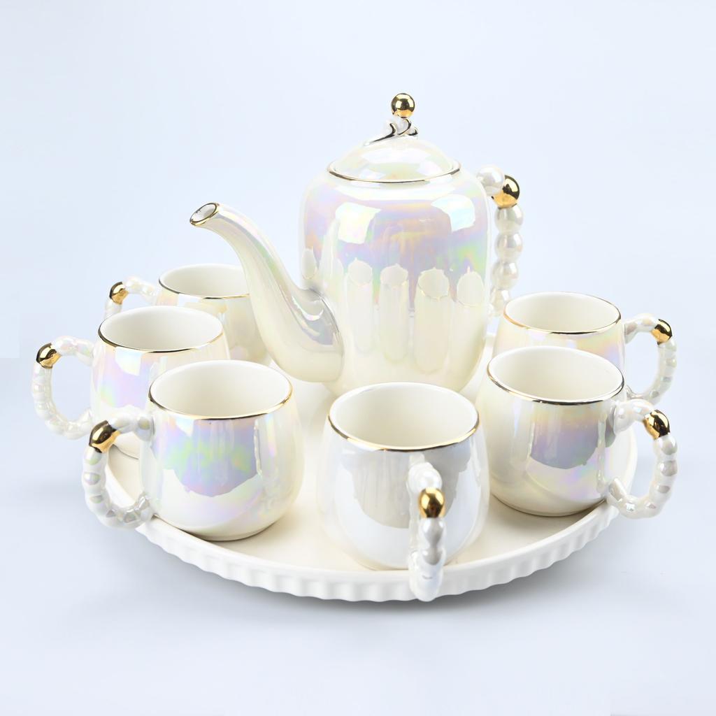 1pc/6pcs/8pcs porcelain tea set colored glaze - pearl colored ceramic teapot and, coffee, tea, creamer, kettle