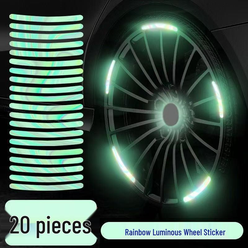 Colorful Reflective Wheel Hub Stickers - Anti-Collision Luminous Decals for Car Tires