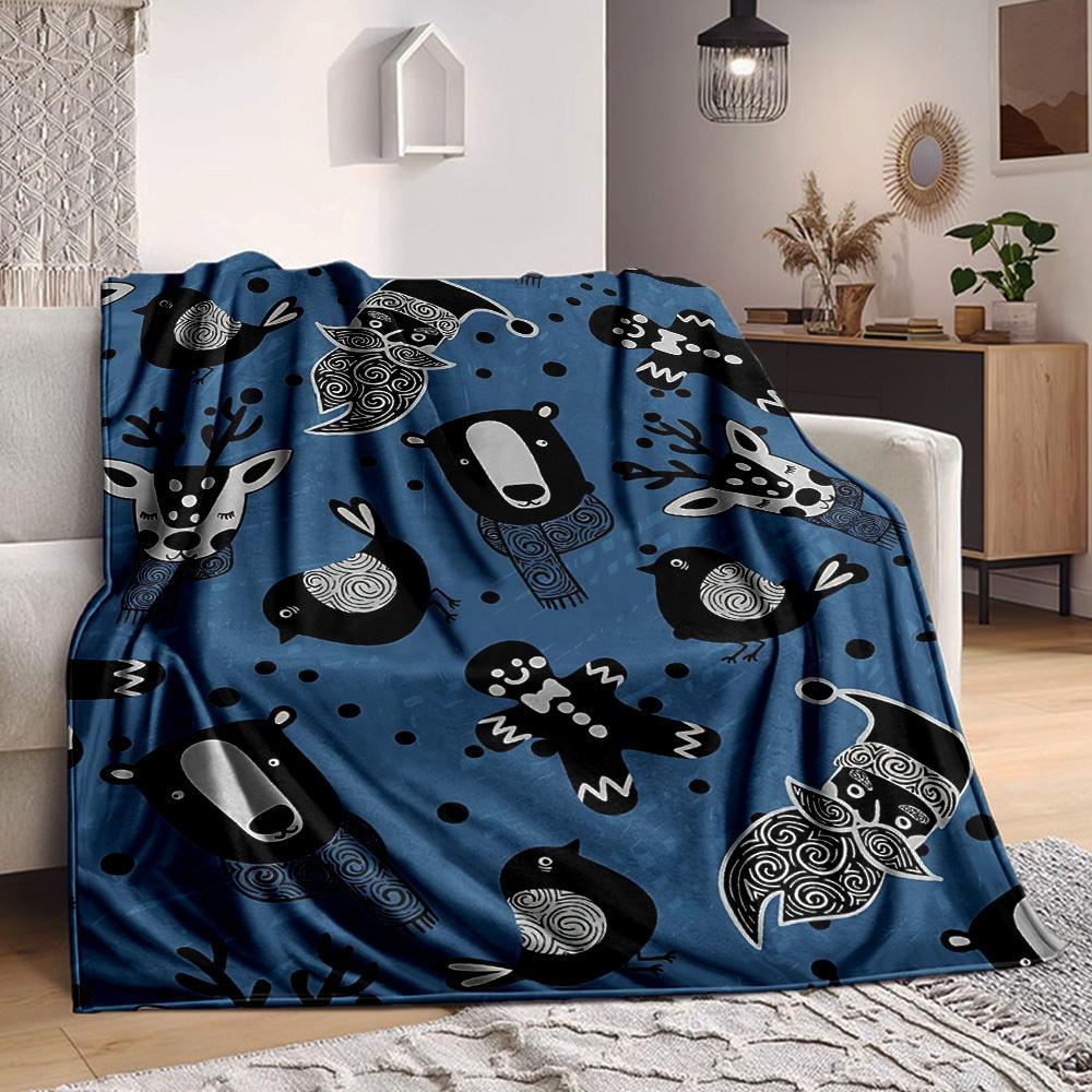 1pc Winter Animals Print Blanket Lightweight Flannel Throw Blanket For Sofa, Bed, Living Room, Office, Outdoor Travel, Camping, Soft All-Season Throw