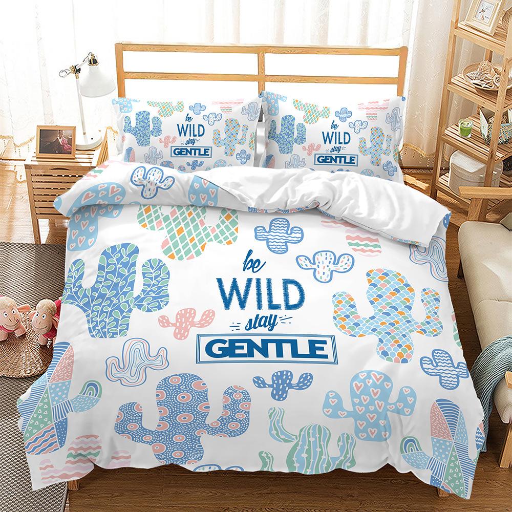 Plant Series Cactus 3D Digital Printing Quilt Cover Bed Three-Piece Set