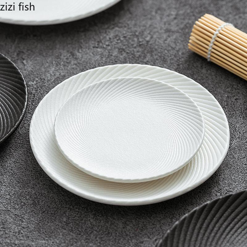 Einfarbiger gerippter flacher Keramikteller Kreativer Steakteller Dessert Sushi Gericht Servierteller Restaurant Spezialgeschirr