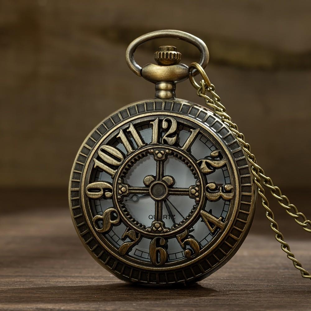 Exquisite Vintage Bronze Steampunk Pocket Watch Carved Hollow Arabic Numerals Flip Quartz Clock Retro Necklace Hanging Watch