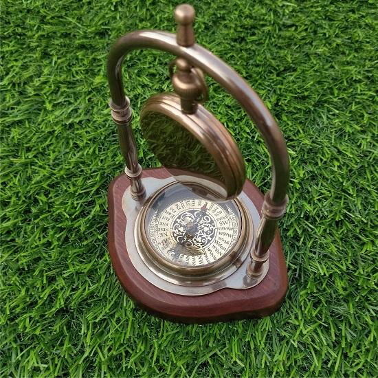 Brass Antique Nautical Vintage Style Victoria Table Clock with Compass On Wood Base Best for Home, Office Decor.