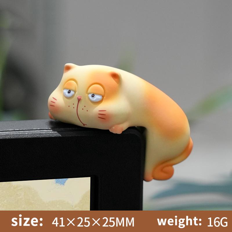 Cute Chubby Cat Monitor Topper Creative Cartoon Figurine Mini Desk Decor for Office Workstation Home Bedroom Table