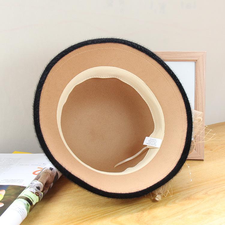 Autumn And Winter New Wool Woolen Hat Women'S British Retro Mesh Flower Pot Hat Wool Top Hat Versatile Dome Hat