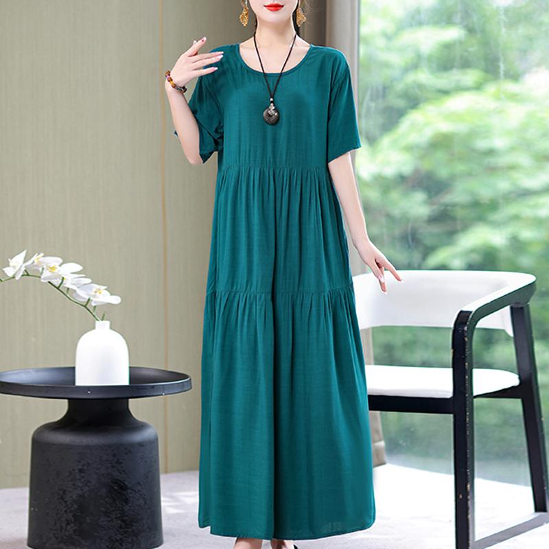 Damenkleid, Sommer, Vintage-Kleidung, lässig, kurzärmelig, langes Kleid für Damen, Sommer-Outfit