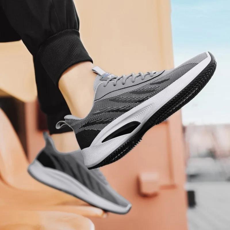 Men Mesh Breathable Platform Sneakers Summer New Trendy Versatile Lace-up Air-cushion Running Shoes Lightweight Tenis Shoes 2024