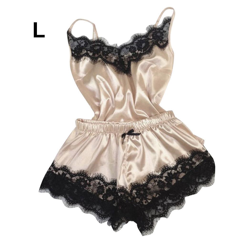 

Новая женская одежда для сна с бантом, без рукавов, на бретелях, с кружевной отделкой, атласный топ-ками, пижамные комплекты, женское нижнее белье, пижамы l