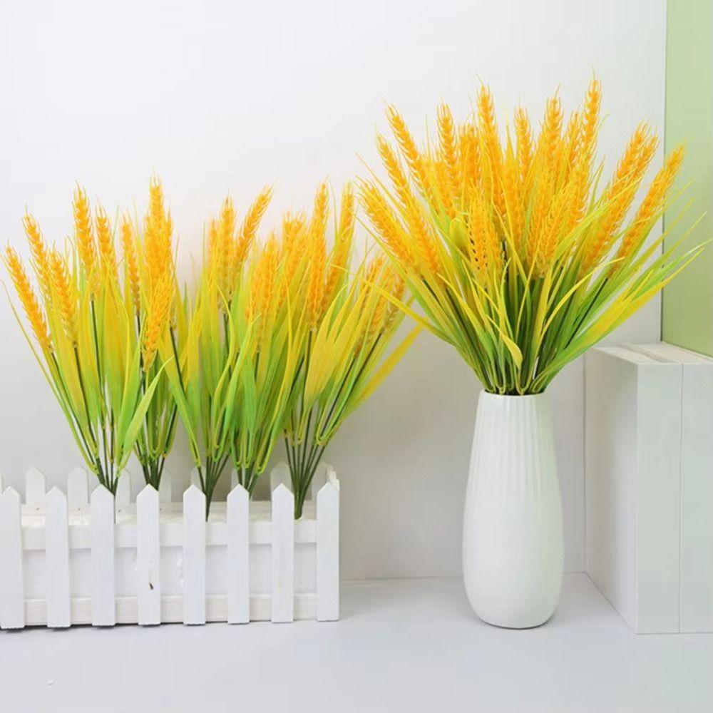 7 Forks Artificial Wheat Ears Flower Decoration Gold Rice Plant Bouquet Rice Paddy Pastoral Style Simulated Crops