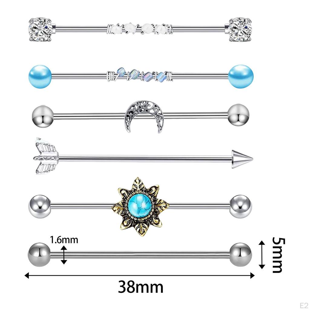 6x industrielle vektstang øredobber brusk kroppspiercing smykker for bursdagsgaver
