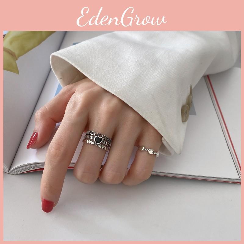Unique S925 Pure Silver Retro Style Heart Finger Ring Adjustable Size For Women