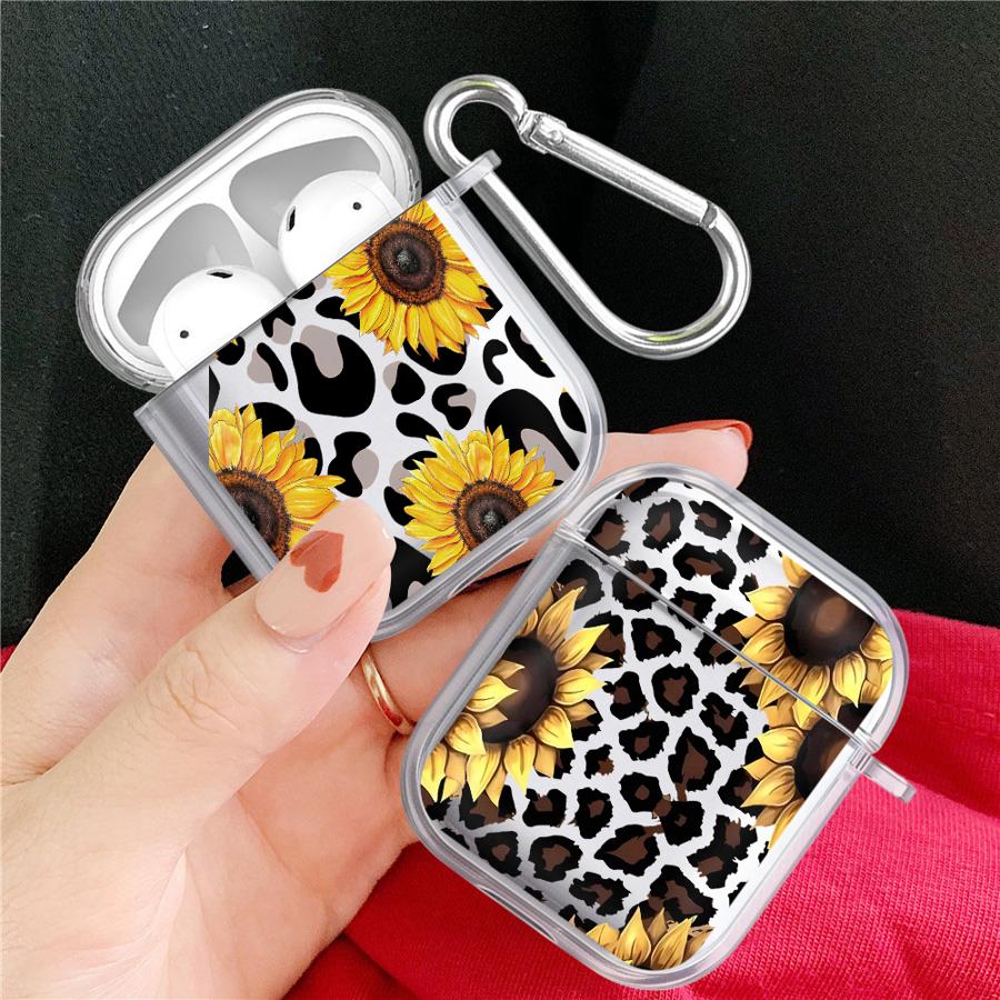 Leopard-patterned Sunflower Clear Earphone Cases Cover Case For Airpods 3 Pro Pro3 Pro2 4 1 2