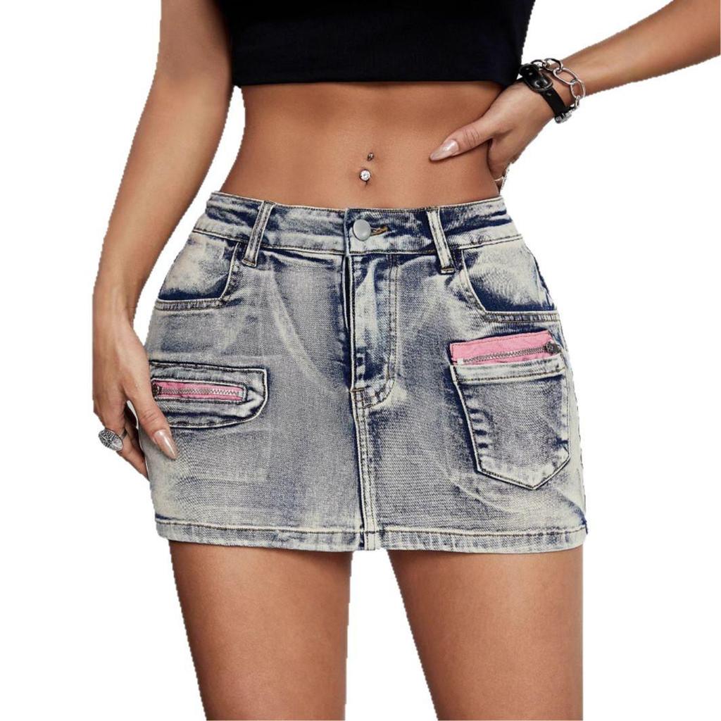 European & American Retro Street-Style Distressed Denim Skirt for Women