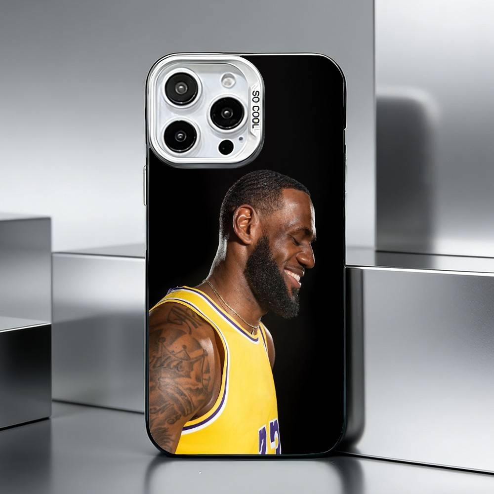 B-Basketball Star L-LeBron James Phone Case For iPhone 17,16,15,14,13,12,11 Plus,Pro Max,XS,Colored silver phone case