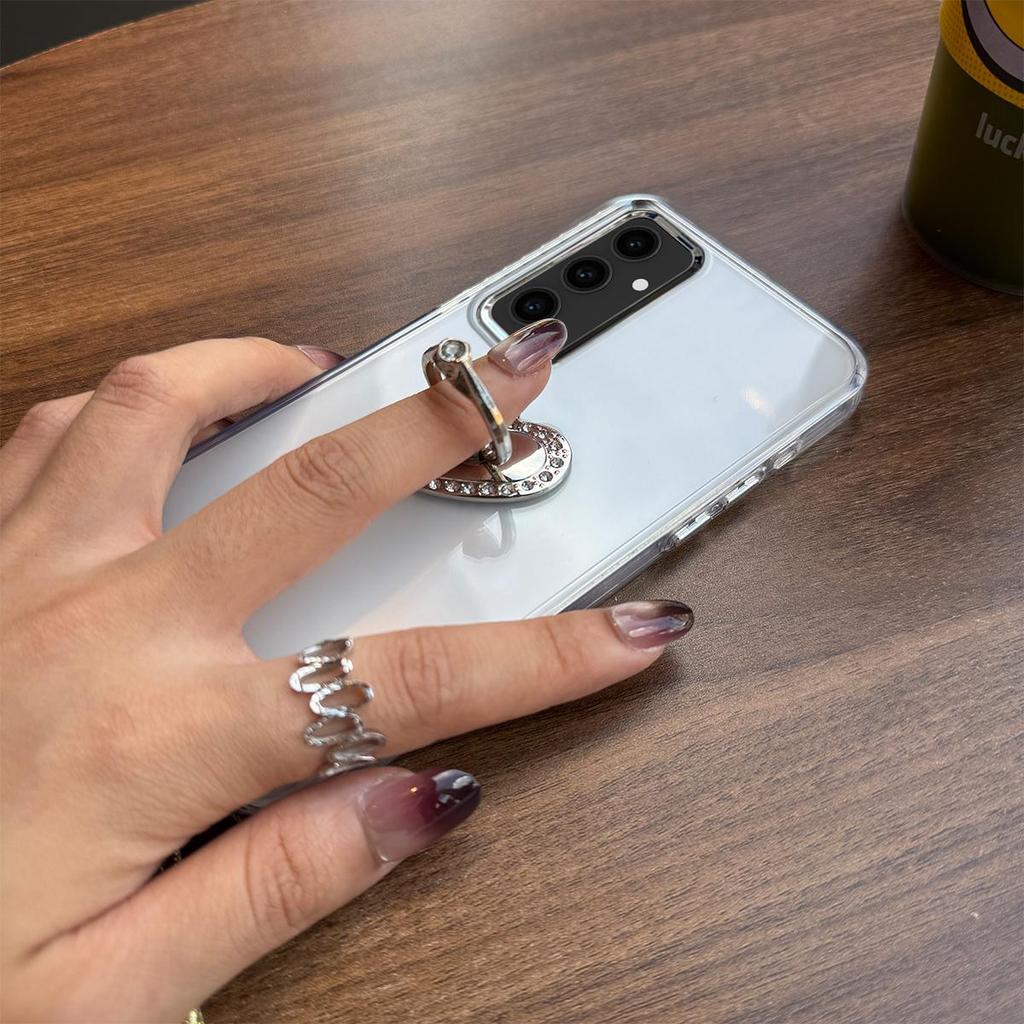Luxury Bling Rhinestone Heart Ring Bracket Clear Phone Case for Samsung Galaxy S21 Ultra Stand Cover