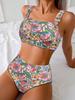 Women's Swimsuit Small Floral Sexy Backless High Waist Bikini Beachwear Bathing Suits