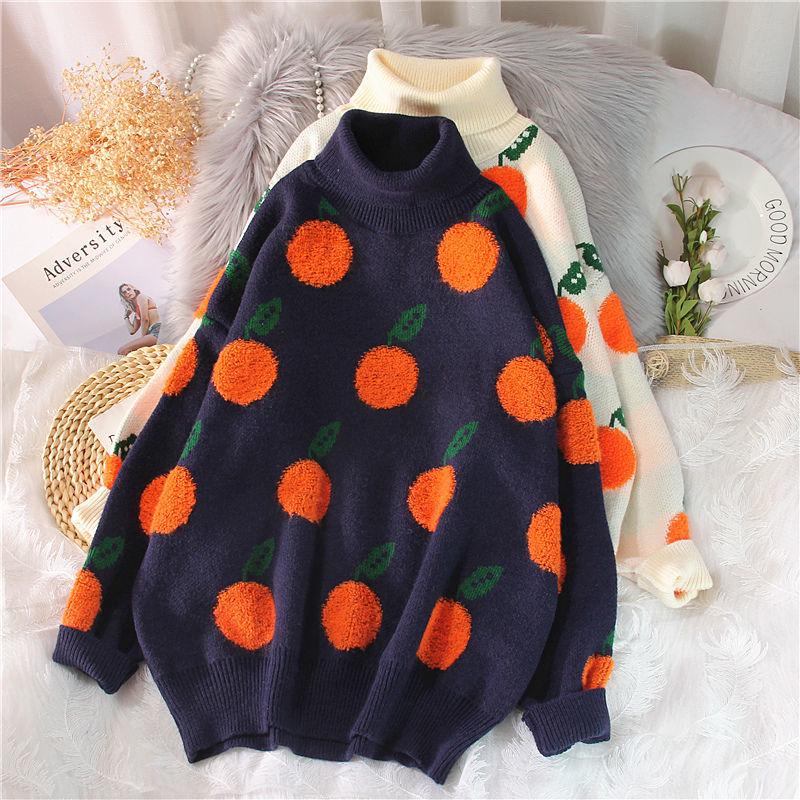 2024 Damen Herbst/Winter Orange Rollkragen Koreanischer Stil Warmer Wollpullover