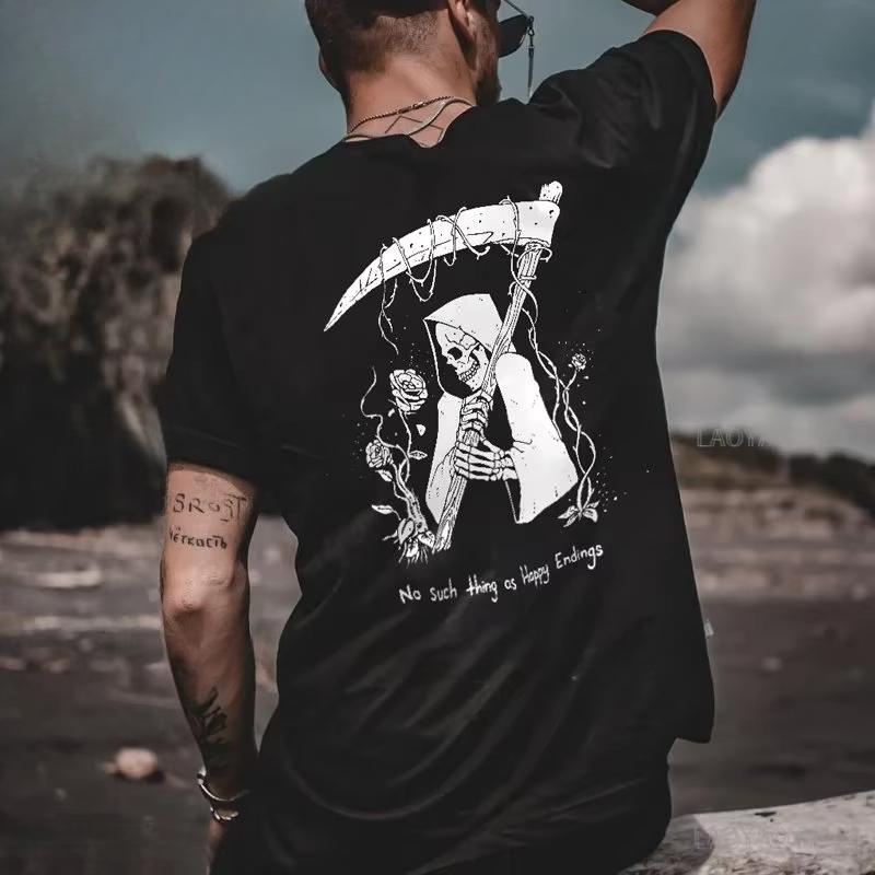 2026 Cool Biker Drinking Beer Skull Graphic Men Cotton Tshirts Summer Punk Rock Clothes Halloween Party Tshirt