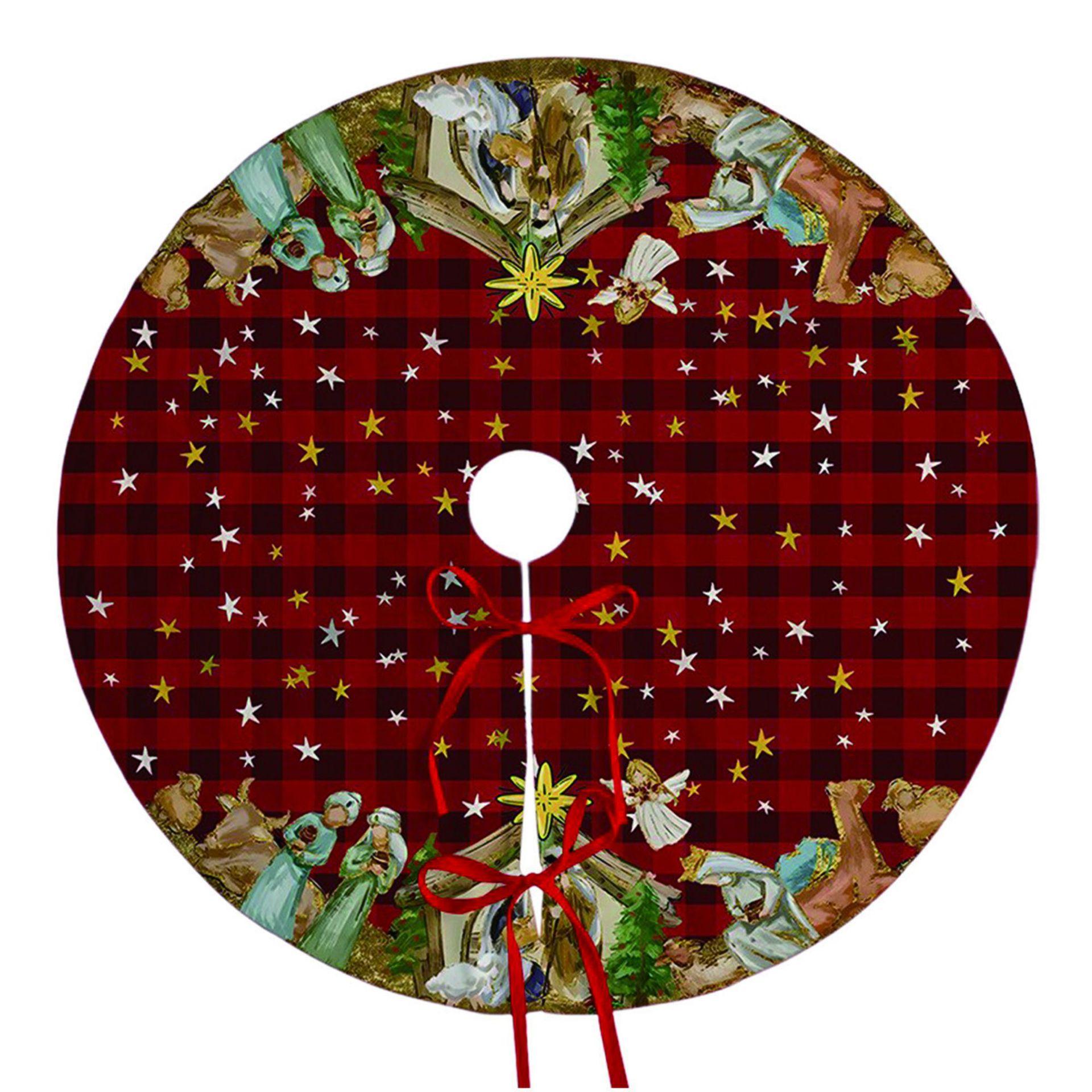 

1 шт. Юбка для рождественской елки Красная Золотая Праздничные украшения с теплыми звездами, Прочная полиэстеровая ткань для дома, улицы, рождественской елки 60X60cm
