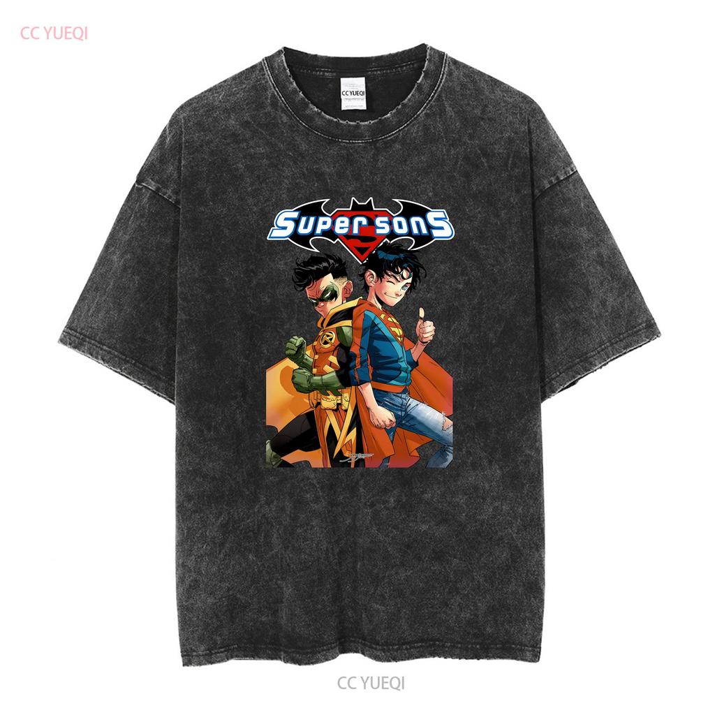 Super Sons T-Shirt Superboy Robin Damian Wayne Jon Kent Jimenez Kunst vintage Gewaschen Weich Streetwear Oberteil für den Alltag
