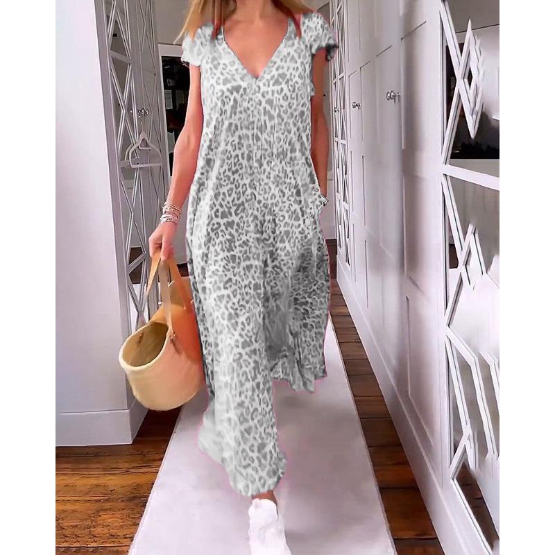 

Summer V-neck fashion dress, leopard print dress loose and thin XXXL сірий колір