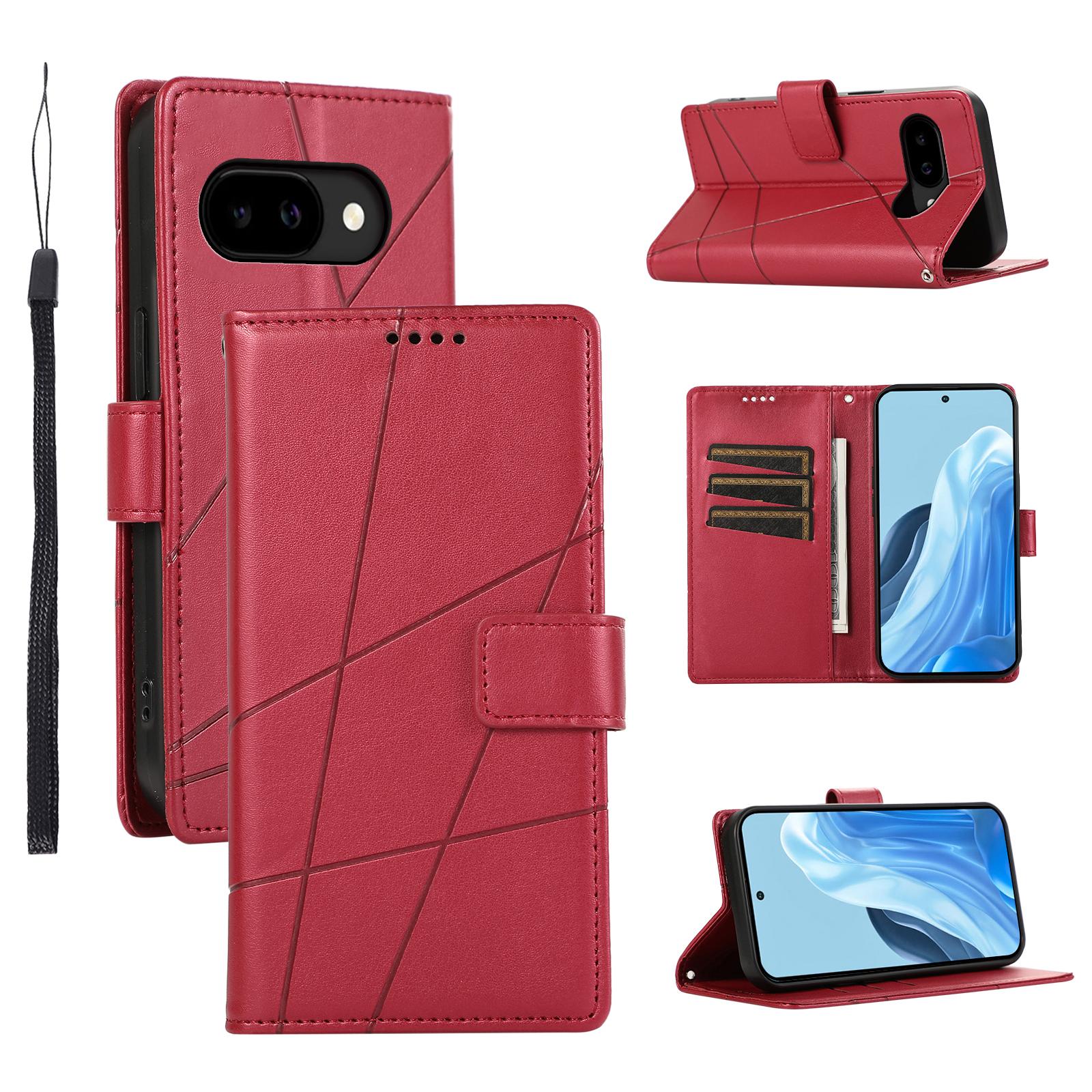 

For Google Pixel 10a Phone Case Line Imprint Leather Wallet Cover with Wrist Strap
