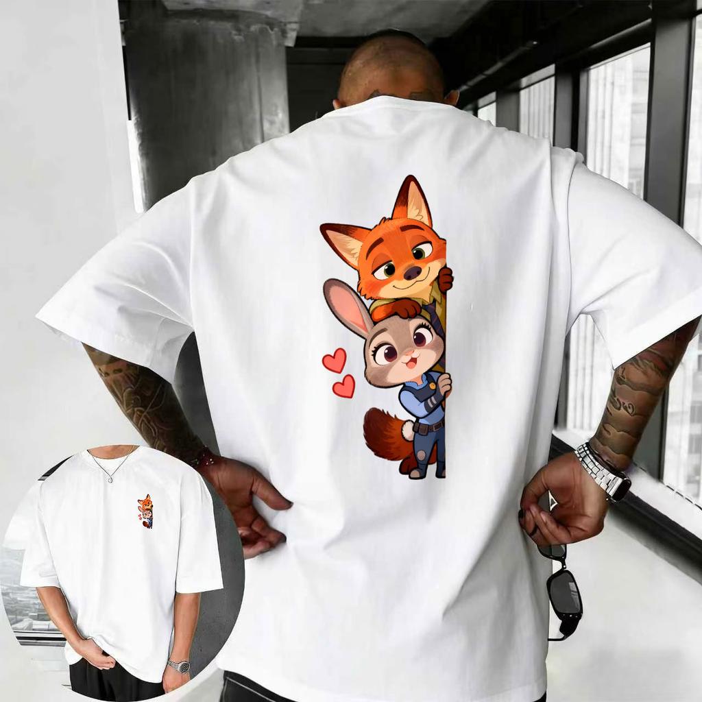 202526 Summer Disney Zootopia Cartoon Hip Hop Pattern 100 Cotton Printed Tshirt New Animation Fashion Sports Mens Tshirt