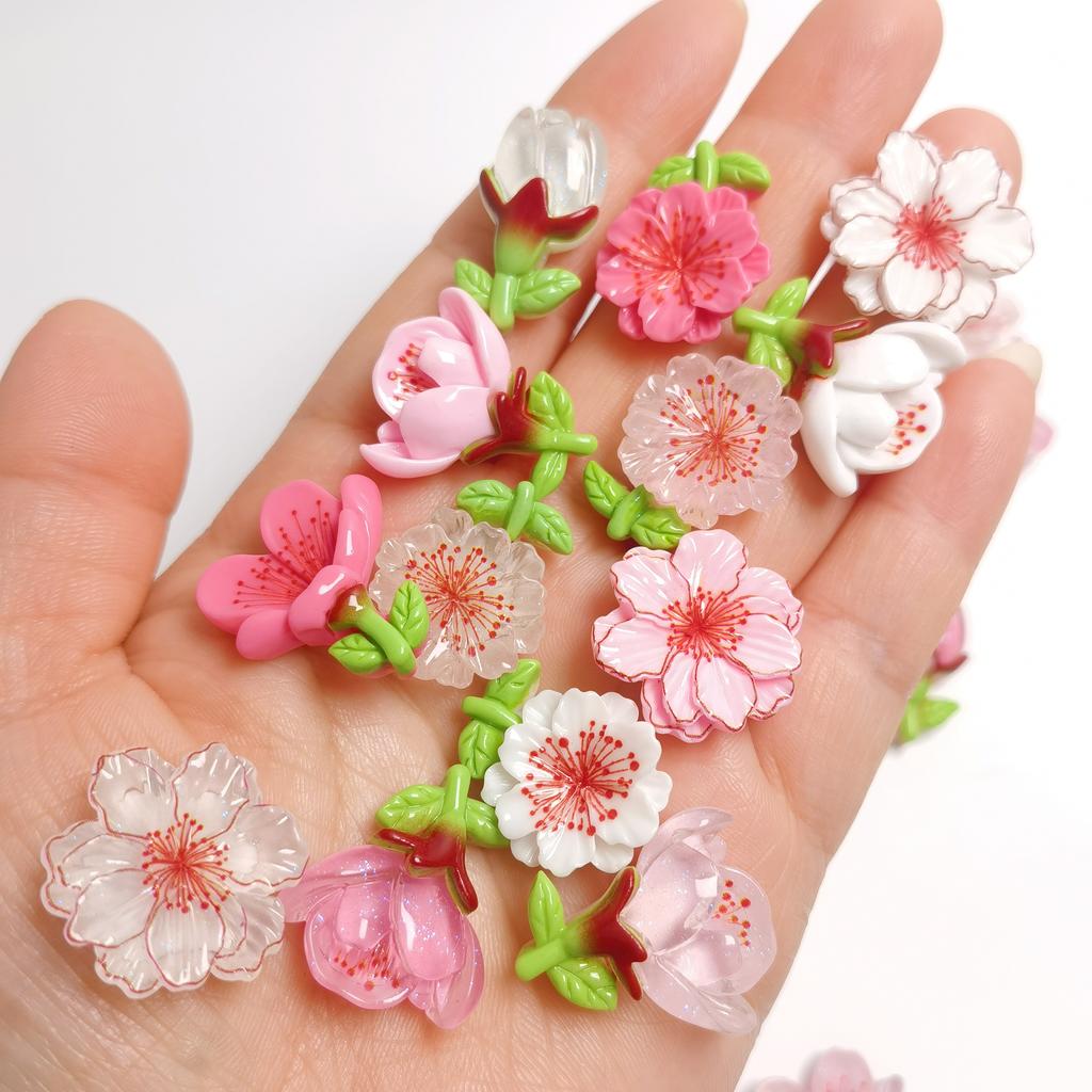 Spring Themed Resin Cherry Flower Charms Cherry Blossoms Florals Flatback Cabochons for Jewelry Making Decorations DIY
