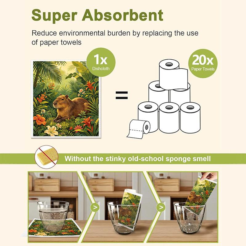 6PCS Cleaning Dishcloths Reusable Kitchen Dish Towels Tropical Animal Pattern Dishcloth Absorbent Lint Free Cloth Washable Duster Rags Tea Towels