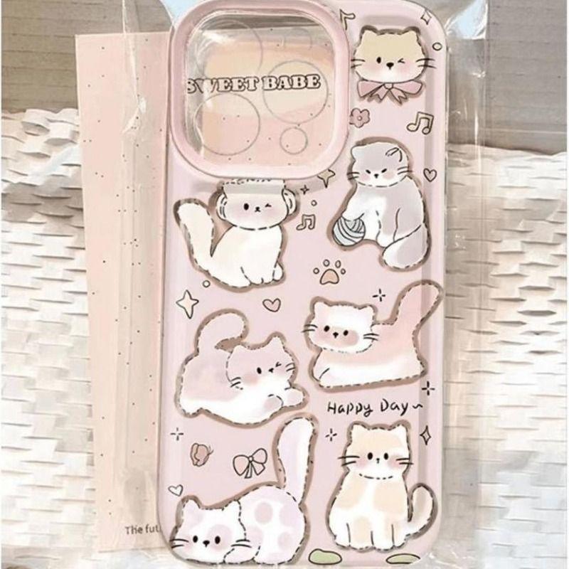 White Cartoon Cat Phone Case IPhone 16 Pro Max 14 15 16 Plus 13 14 12 11 Pro Max Transparent Shockproof Mobile Phone Case