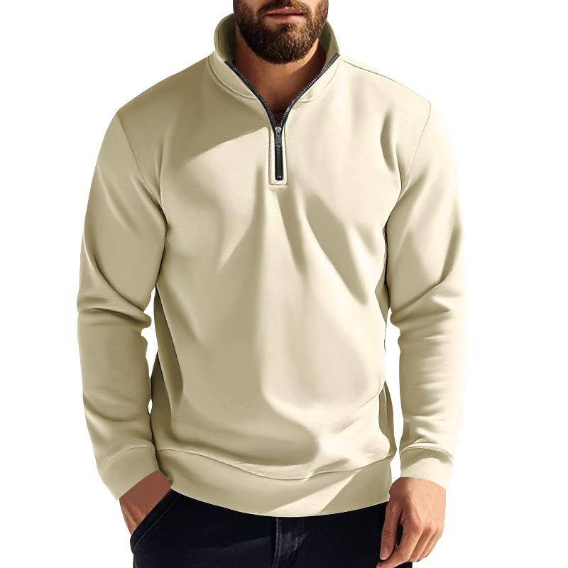 Men S Casual Zip Stand Collar Fleece Solid Color Sweatshirt
