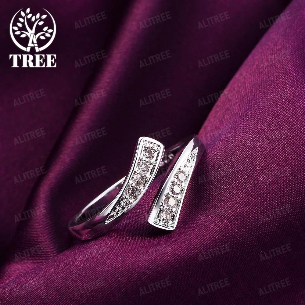 Hot 100% 925 Sterling Silver Crystal Ring For Women Adjustable Size Fashion Party Engagement Wedding Luxury Jewelry Holiday Gift
