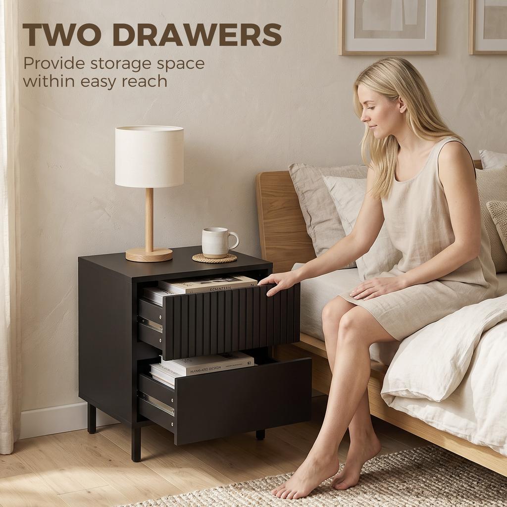 Bedside Cabinet Bedside Table With 2 Drawers Storage And Steel Legs For Bedroom Living Room Black