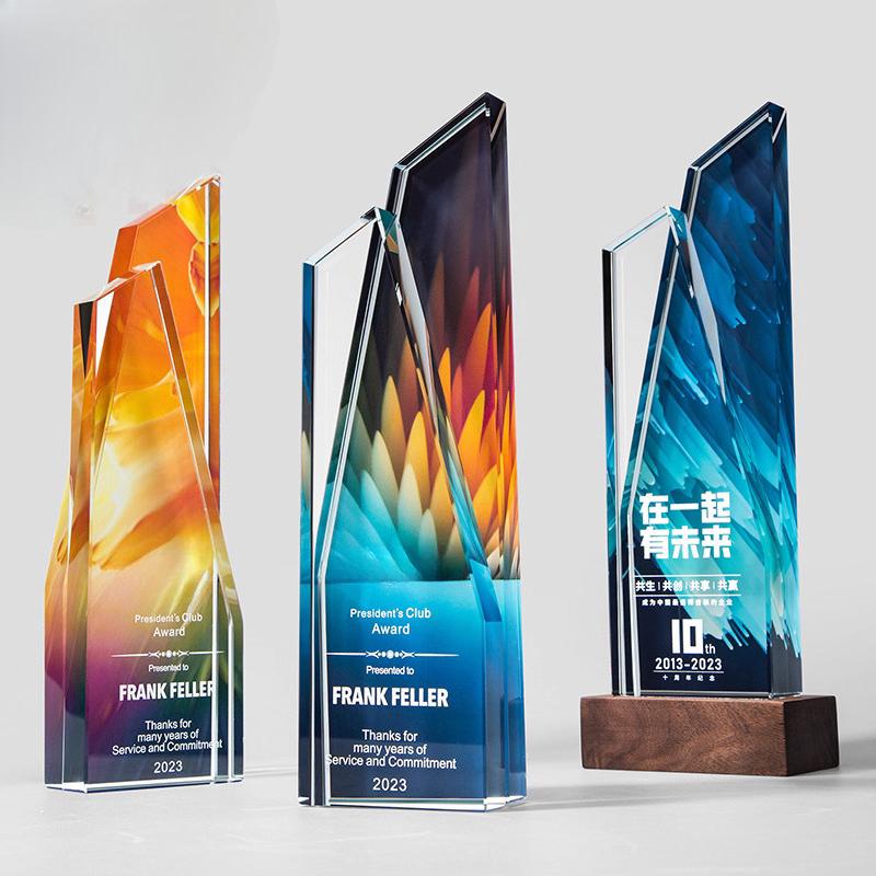 Customized Crystal Trophy, Color Printing Prize Sports Annual Meeting Awards Outstanding Employee Souvenir, Home Decoration, 1Pc