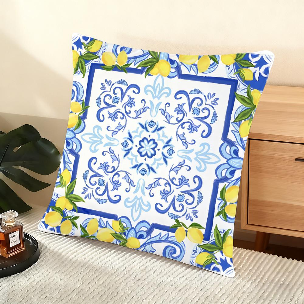 Lemon Tree Cushion Cover Soft Short Plush Pillow Cover Smooth Cozy Texture Aesthetic Cushion Case Home Decor