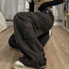 Chinese Street Trend Hip-Hop Straight-Leg Cargo Jeans: Retro Loose Wide-Leg Mid-High Waist Casual Pants