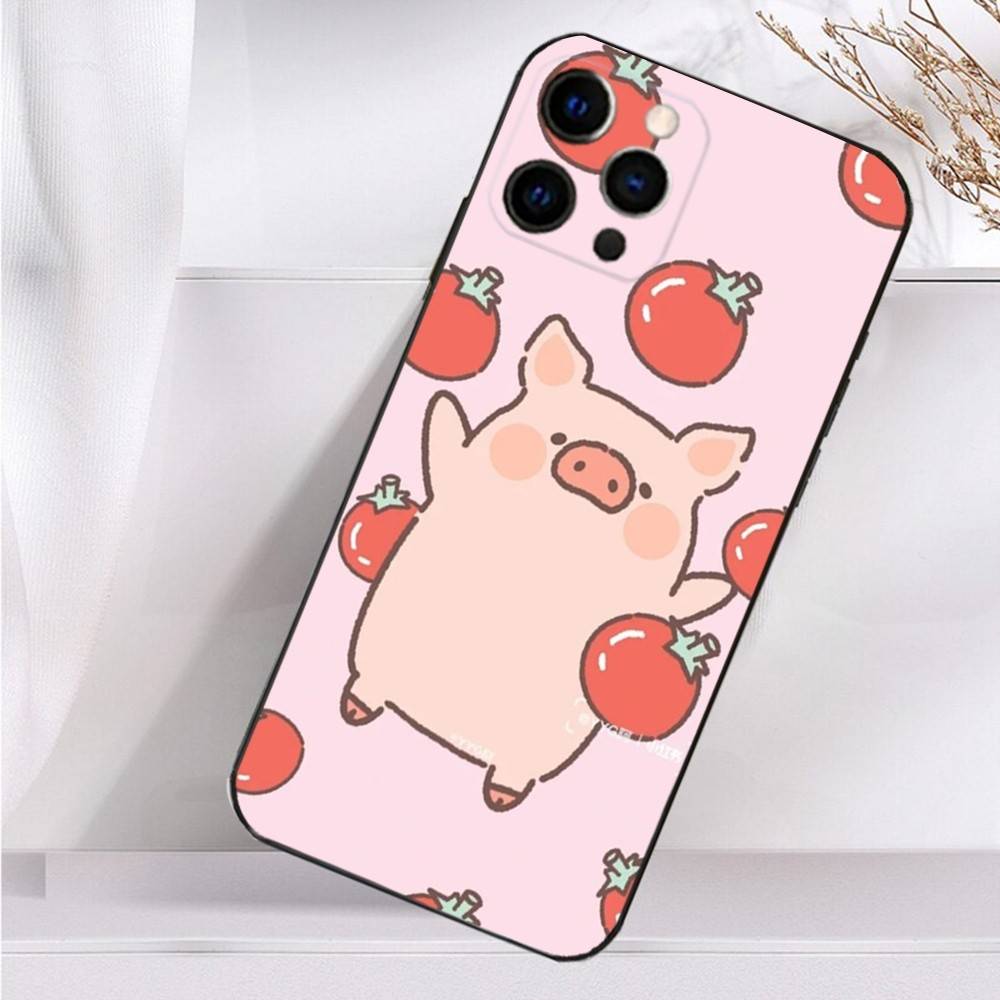 Cute Cartoon Animals Piggy Phone Case For iPhone 16,15,14,13,12,11 Plus,Pro Max,XS,X,XR,SE,Mini,8,7 Soft Silicone Black Cover