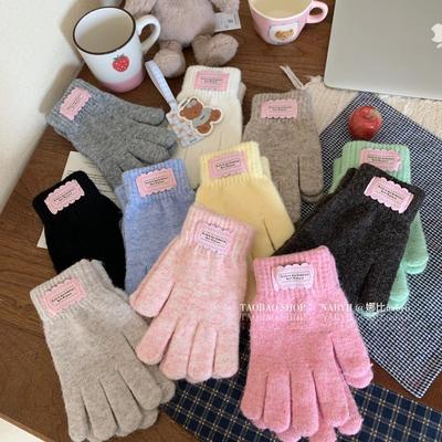 [Solid Color] Knitted Gloves Women's Autumn and Winter Finger Leakage Warm Gloves Cycling Cold-proof Finger Division