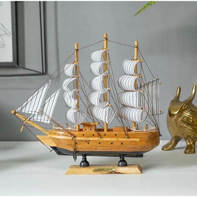 ViaDART Home Decoration Handicrafts Wooden Ship Antique Decorative Wooden Sailing Ship Showpiece