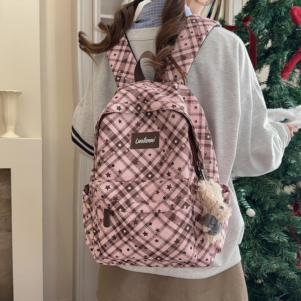 Schoolbag backpack 1011 new high-value retro plaid star student schoolbag large-capacity travel backpack
