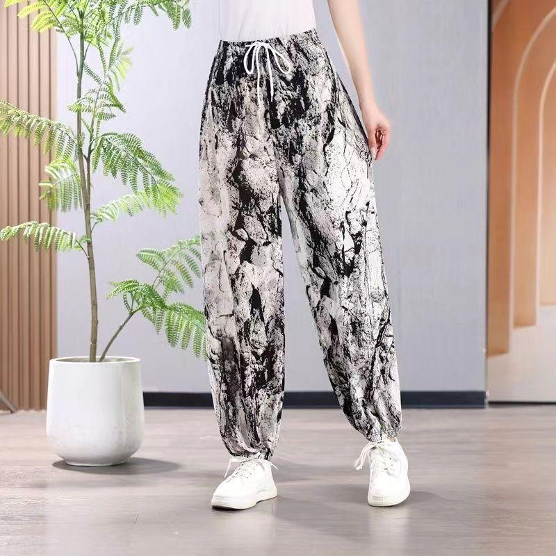 Pantaloni Haren de vară Pantaloni lanternă subțiri Pantaloni casual Pantaloni casual de damă la modă Mătase de gheață largi Nouă zecimi