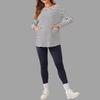 Striped Pocket Round Neck Long Sleeve Maternity Top for Women