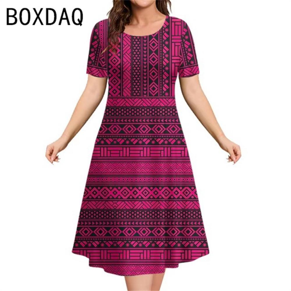 3D Vintage Ethnic Style Elegant A-Line Dress Oversized 3XL Women Short Sleeve O-Neck Casual Dress Letter Printed Casual Dresses