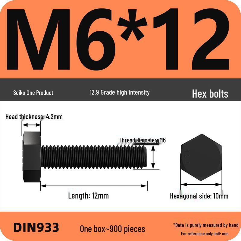 High Strength Class 12.9 Hex Bolt Set: M4-M16 Sizes