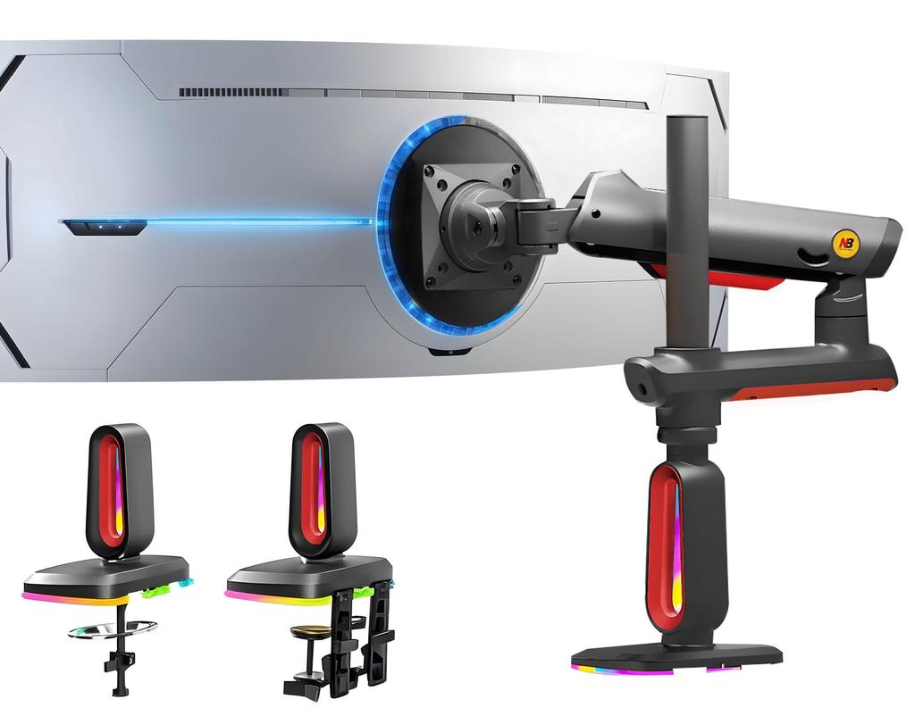 NB ERGONOMIC Monitor Arm with RGB Supports up to 60 Load Capacity Gaming Monitor Display Single VESA L70 Light, inches, 2-20kg, Arm, Arm, Arm,