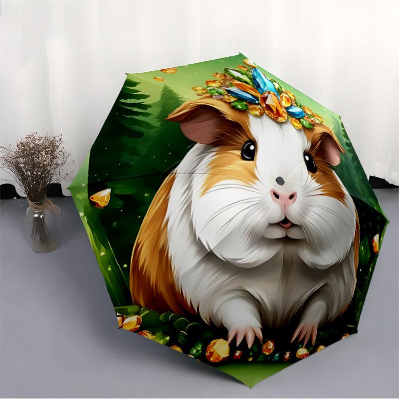 1pc Jeweled Guinea Pig Auto-Fold Umbrella with One-Touch Open/Close - 8 Reinforced Ribs for Windproof Stability, Yy251118246