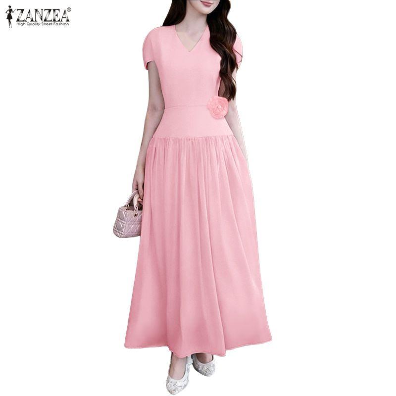 ZANZEA Women CasuaL V-Neck Summer Short Sleeve Dress