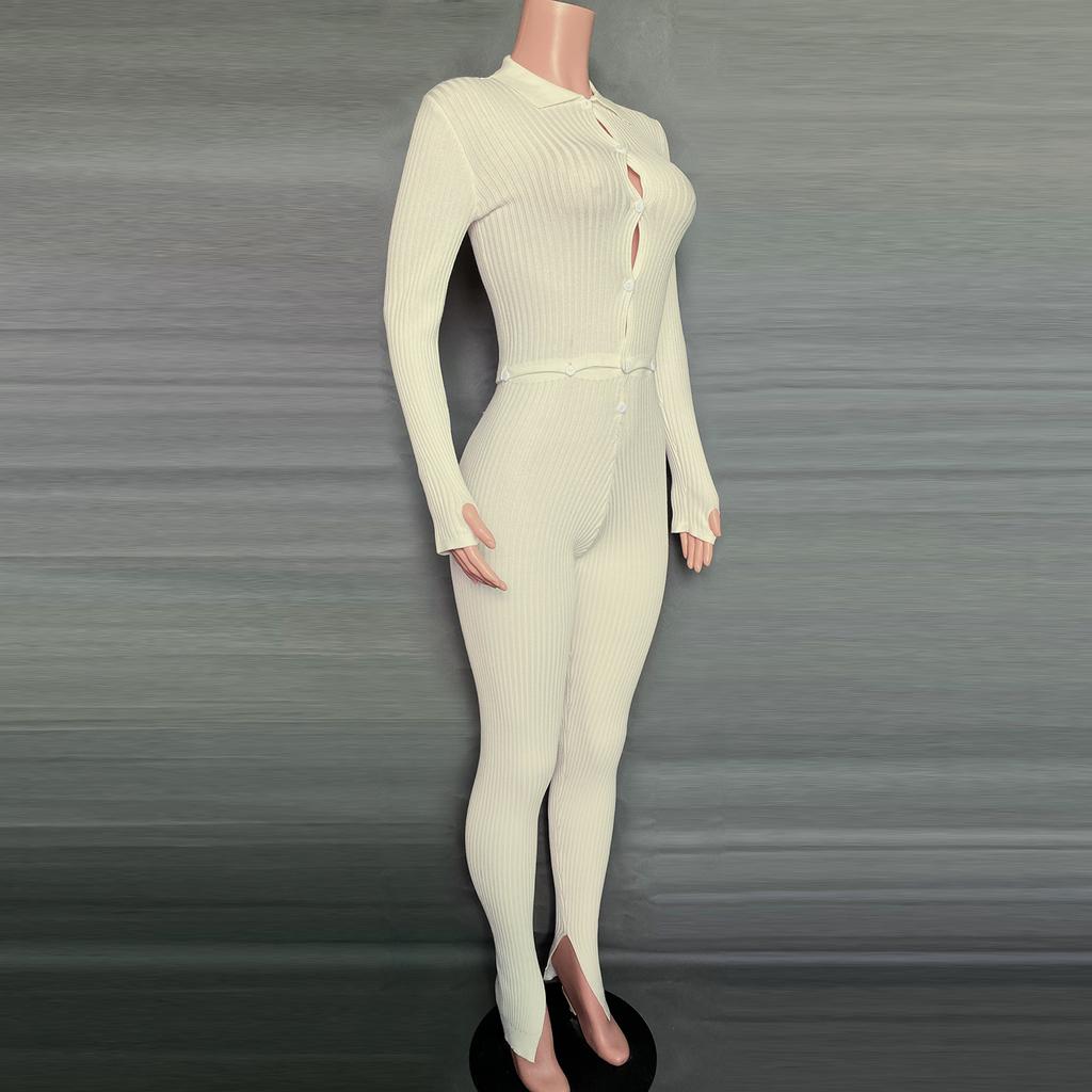 Langärmliger Woll-Overall mit Knöpfen für Damen im Herbst/Winter